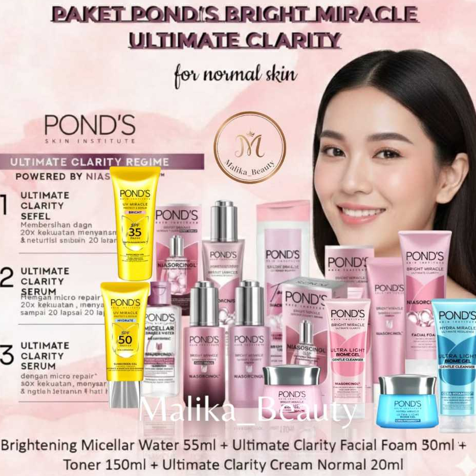 PAKET PONDS Series  Lengkap Pond's Bright Miracle Ultimate Clarity Cream Serum Sunscren Foam Toner