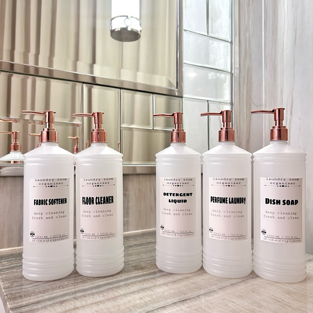 BOTOL 1L PUMP GARIS N24 LABEL LAUNDRY ROOM tempat isi ulang detergent cair wadah refill AESTHETIC