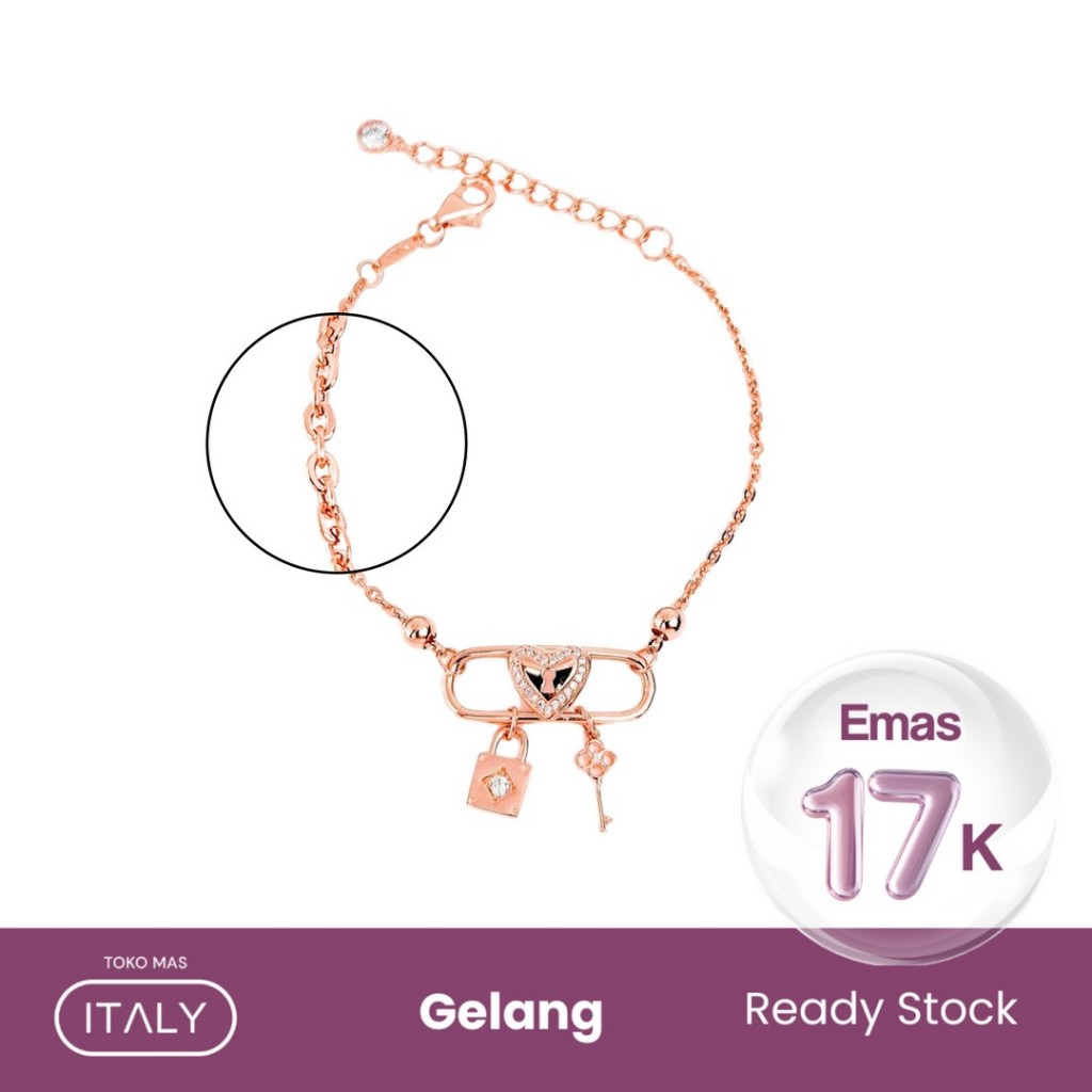 GELANG RANTAI TRIXIE LOVE GEMBOK KUNCI GTG LISTRING CCT 750 17K