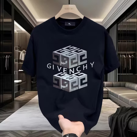 [COD] Baju Kaos Pria - Kaos Pria Biru Gelap dengan Desain "GIVENCHY" 3D yang Menawan
