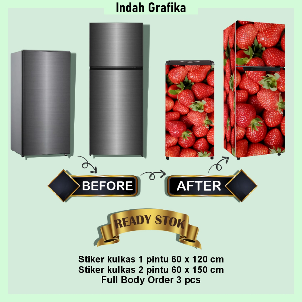 Sticker Stiker Kulkas 1 Pintu dan 2 Pintu Motif Buah-Buahan