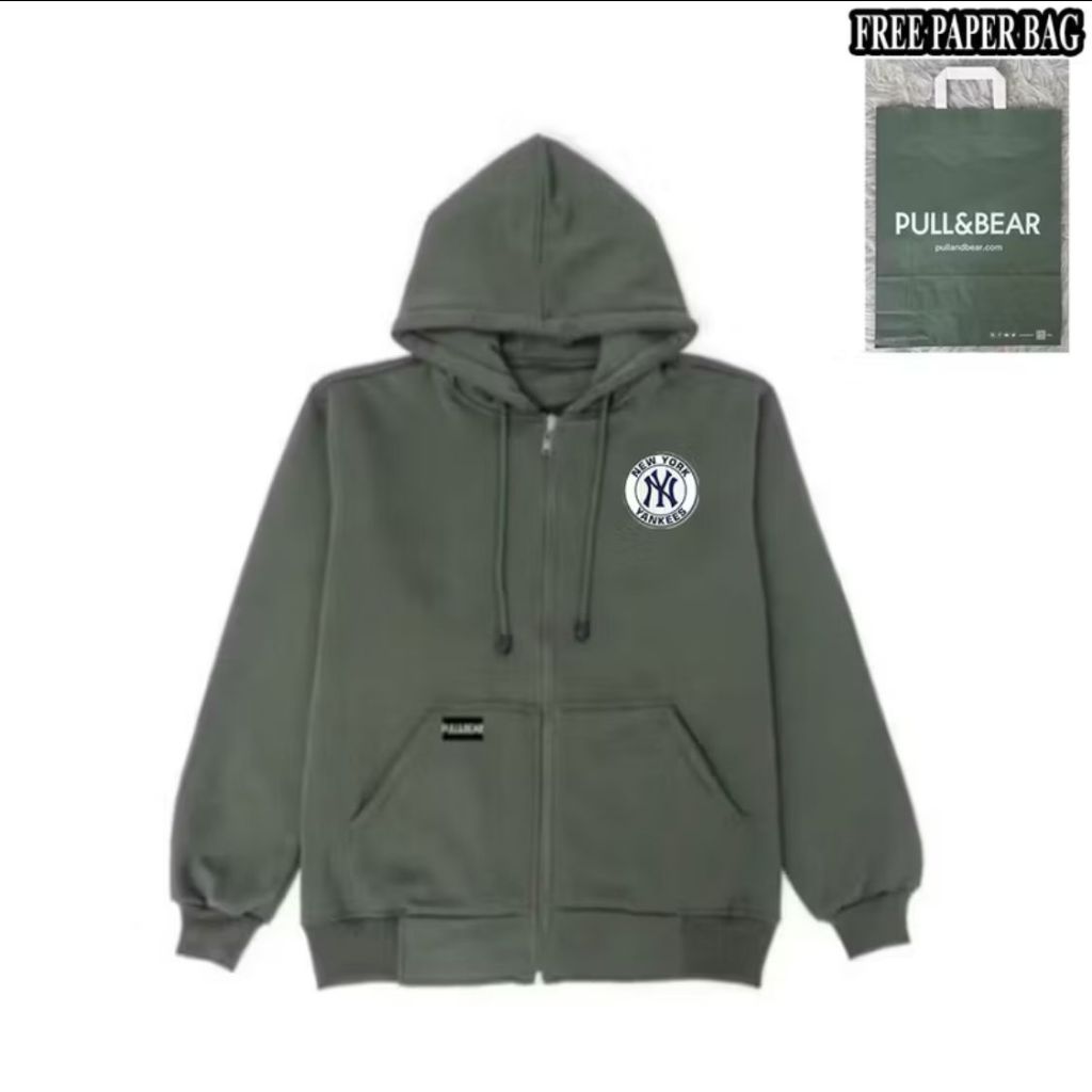{FREE PAPER BAG} HOODIE ZIPPER PULL AND BEAR  New York Yankees / NY BASIC PRIA - WANITA PREMIUM QUAL