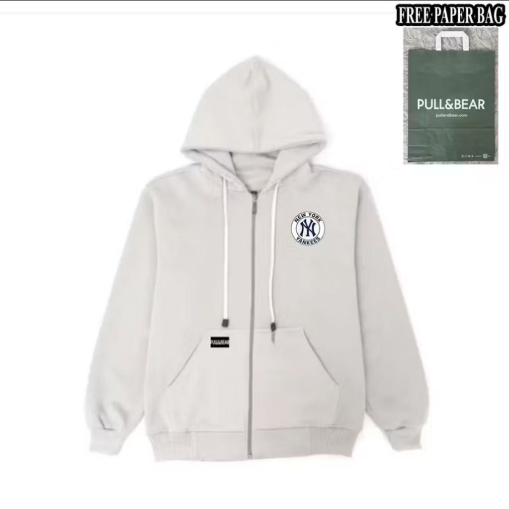 {FREE PAPER BAG} HOODIE ZIPPER PULL AND BEAR  New York Yankees / NY BASIC PRIA - WANITA PREMIUM QUAL
