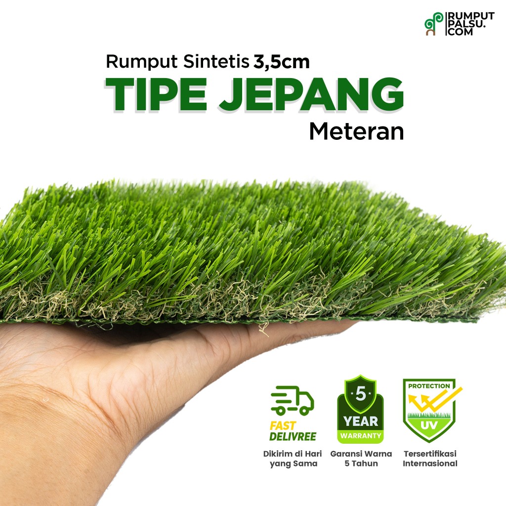 Rumput Sintetis Jepang 3.5cm | Karpet Taman Premium Indoor Outdoor | Full Color Natural Per Meter