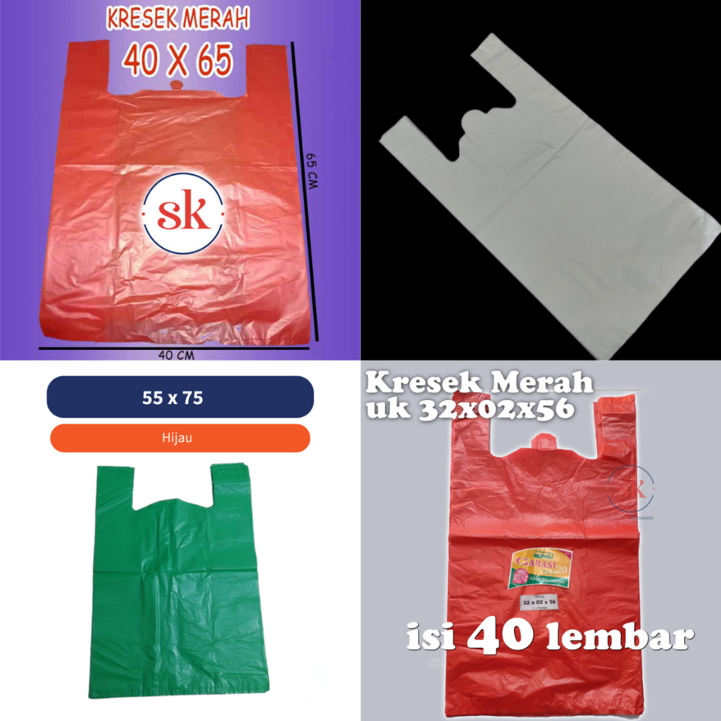 KANTONG PLASTIK KRESEK KECIL / JUMBO MERAH / PUTIH / 32X56 / 40X65 / 50X75