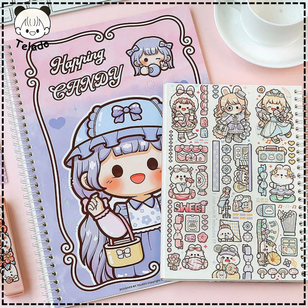 TELADO Buku Polos / Kosong Buat Tempel Stiker A5 A4 Edisi Motif Happing Candy Aesthetic  - TLD115