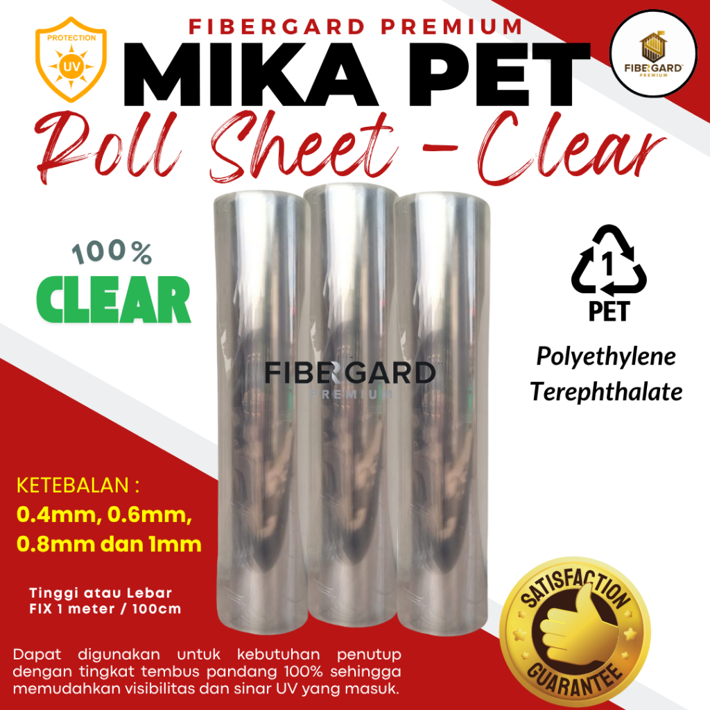 [Per ½m] Fiber Mika Plastik PET Sheet Penutup Pagar Bening UV Protection 100% Transparan Per 50cm