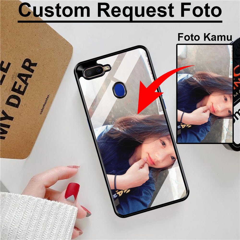 Custom Foto Glossy Glass Oppo A5s - A12- A7 - A11K - F9 - Casing Foto Bebas Request Foto Silikon Hp 