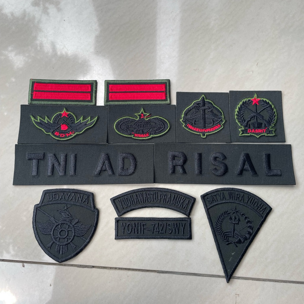 Atribut TNI AD Full Set -Bordiran Papan Nama PDL Mika Timbul