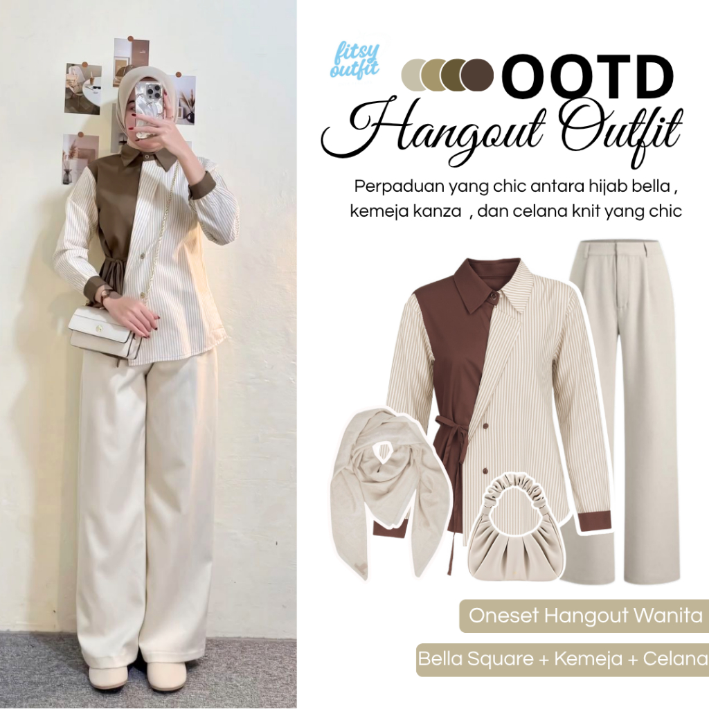 Vita One Set Lebaran Hijab ( Bella Square + Kemeja + Celana ) One Set Outfit Remaja 3in1 -  FS09