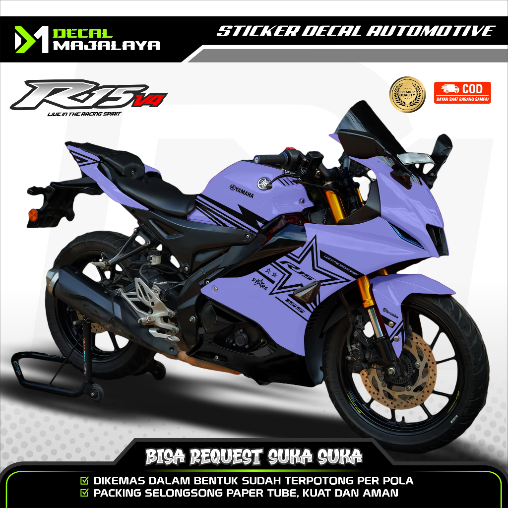 Bisa COD Decal Sticker Full Body Yamaha R15 V4 Motif Stripe Bintang Keren DM4 Desain Custom Dekal
