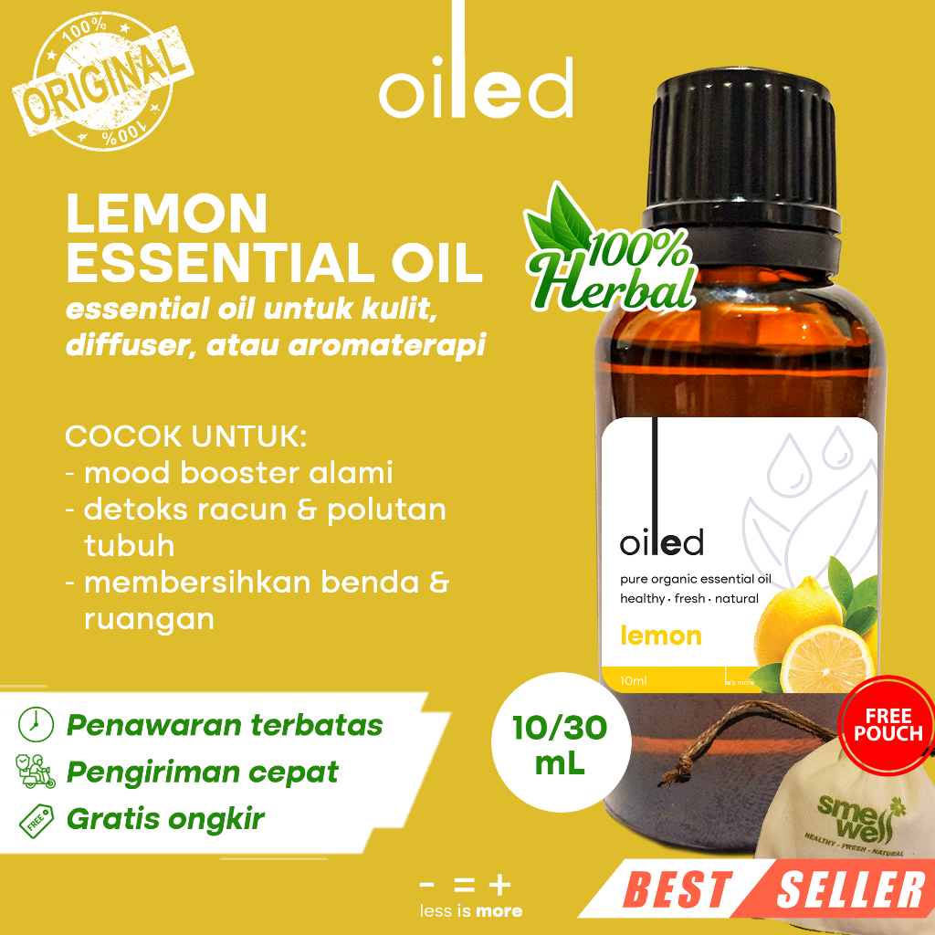 Pure Essential Oil Lemon Minyak Smellwell Oiled Alami Wangi Murni Organik Pewangi Pengharum Esensial
