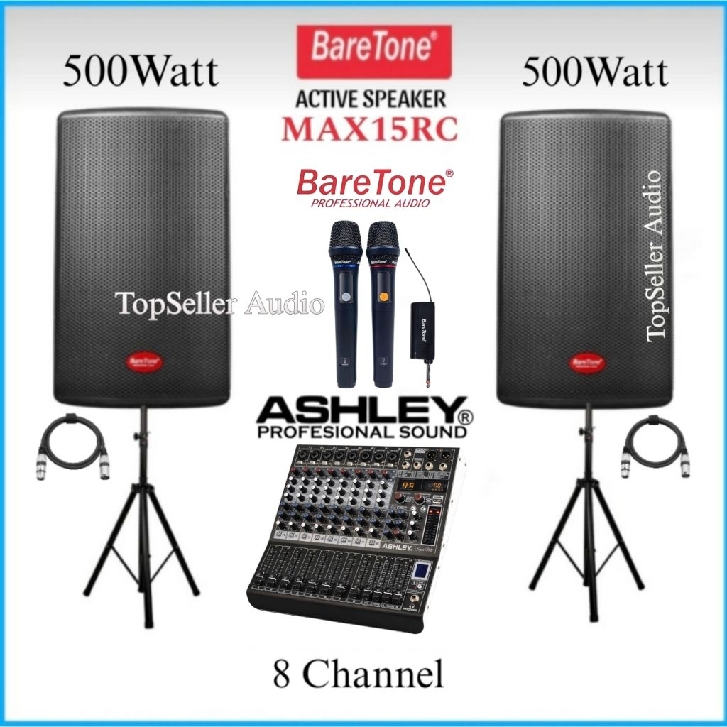 Paket Sound System Speaker Karaoke Live Musik dll Speaker 15 Inch BareTone Max15Rc Mixer Ashley 8 Ch