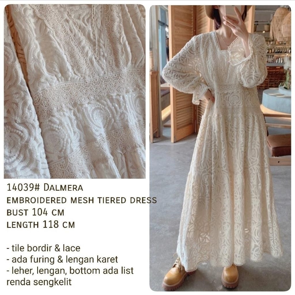 ec dalmera Embroidered mesh tiered dress Import l atasan baju long dress brukat dress pesta wanita