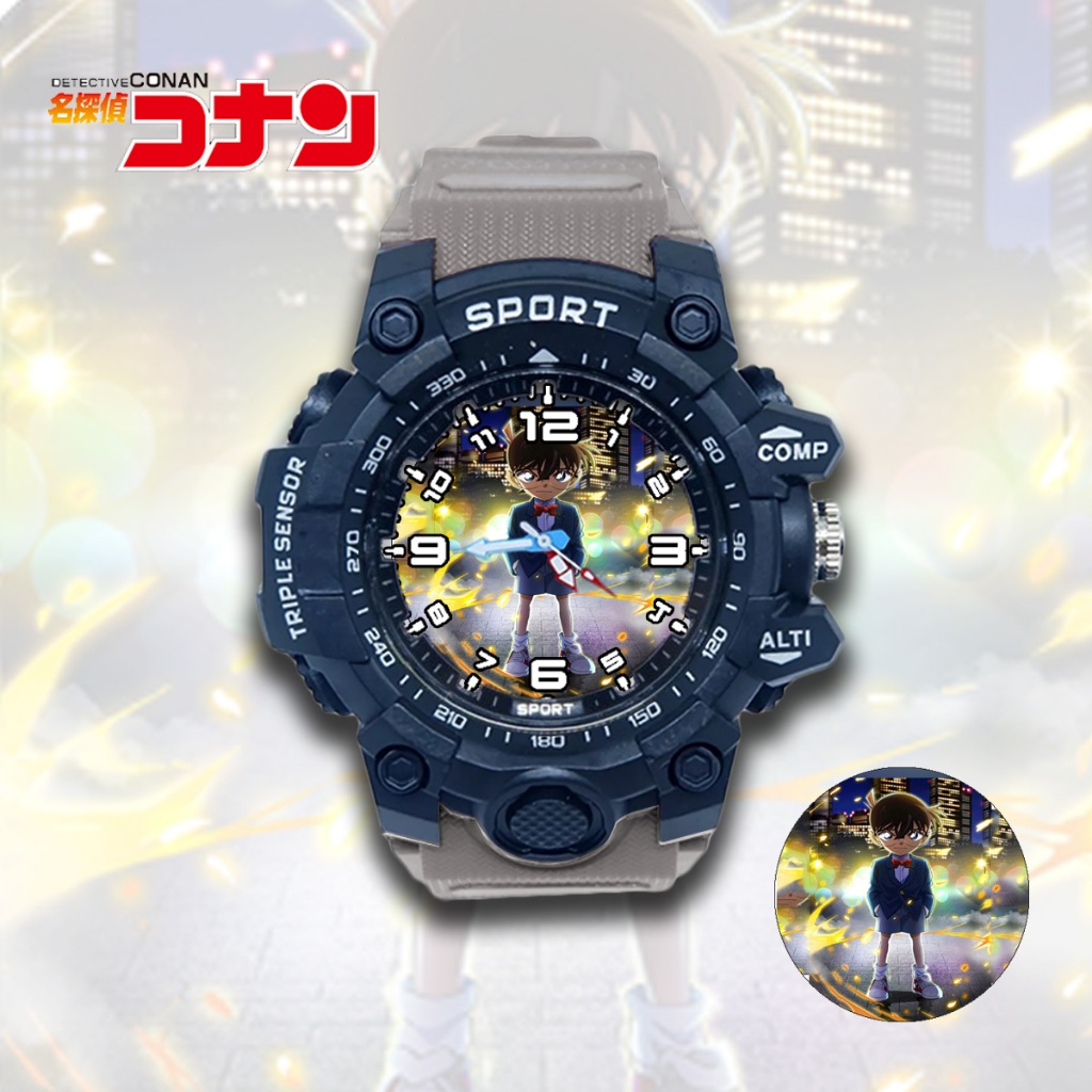 Jam Tangan Anak Laki Laki Sport Detective Conan 01 Anti Air FREE Baterai Cadangan
