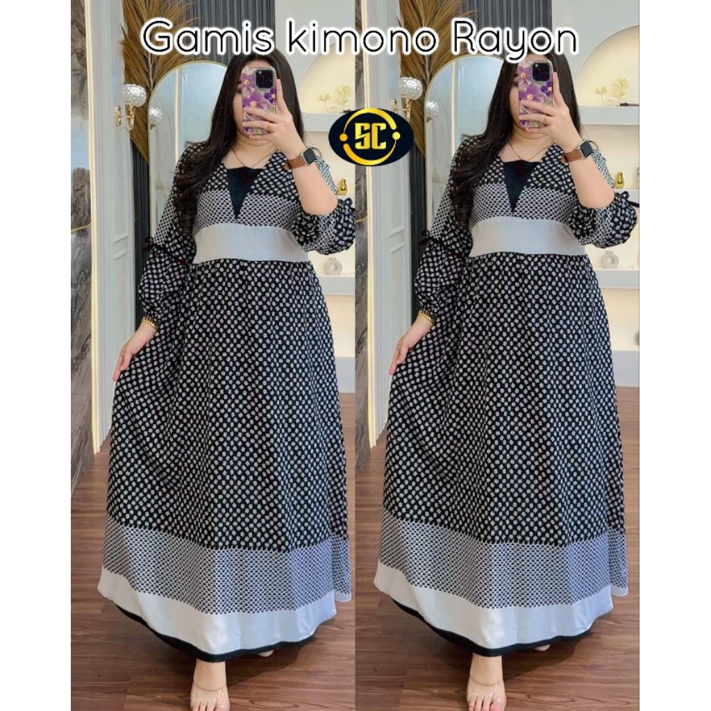 GAMIS ELFASA DAVIA ALIKA SALUR BUNGA MONOCHROME KIMONO VETA WIYOLA MIDDI FLOWERS KIPAS SMOCK VIRAL R