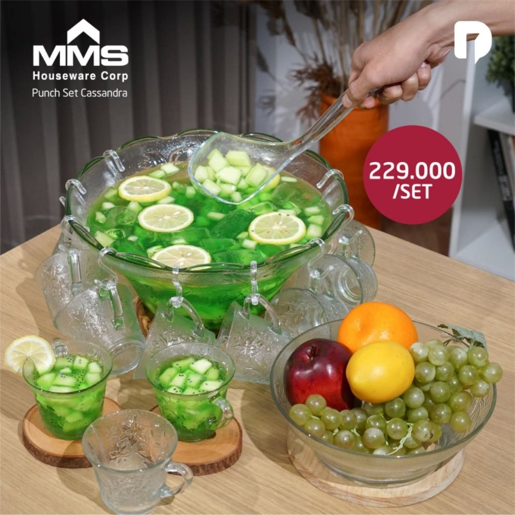 Mangkok Kaca Wadah Es Buah MMS Punch Set Cassandra