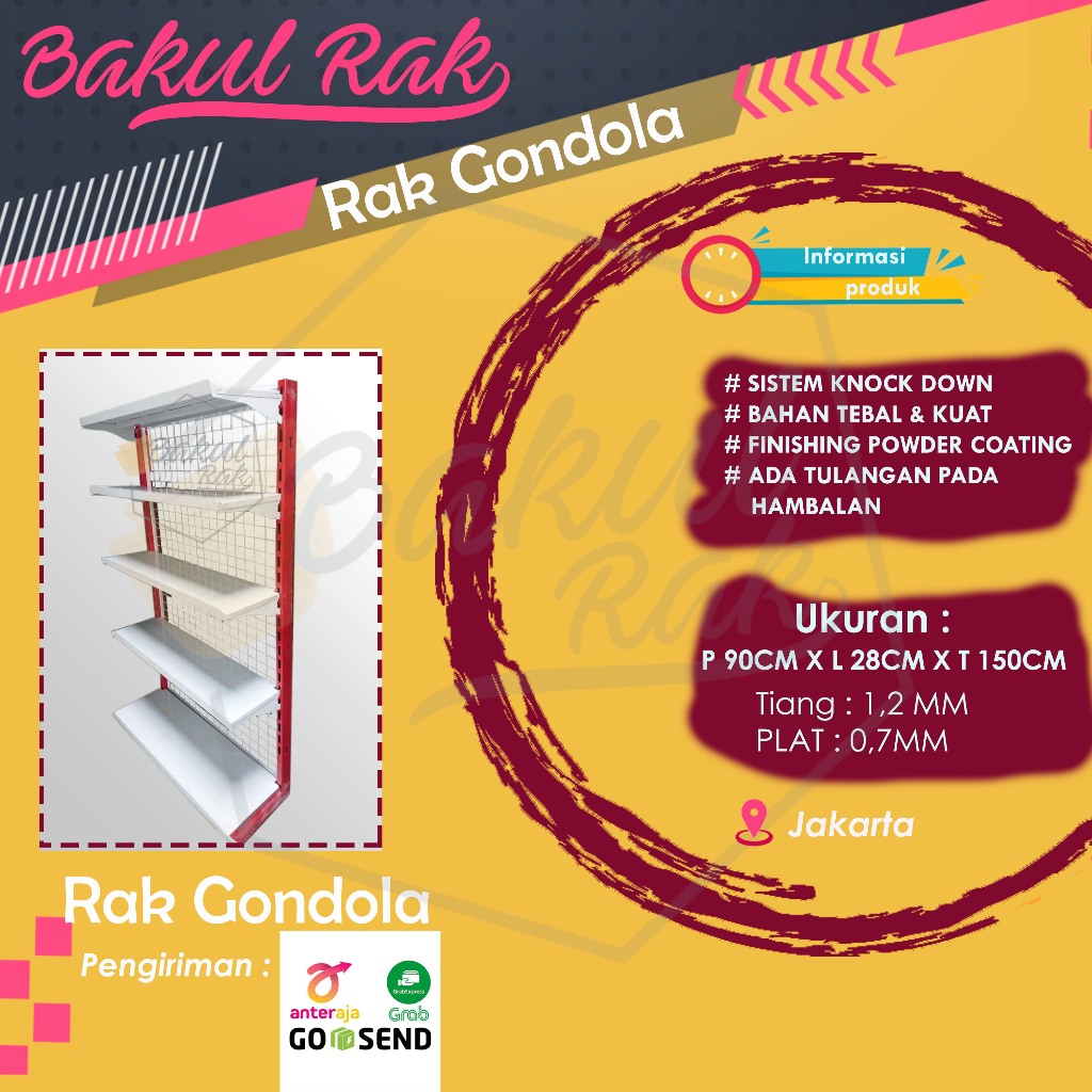 Rak Gondola minimarket single tinggi150cm (untuk rak dinding)