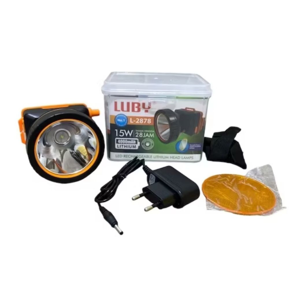 luby l-2878l senter kepala luby putar 15watt cahaya putih tahan 28jam senter kepala waterproof on of