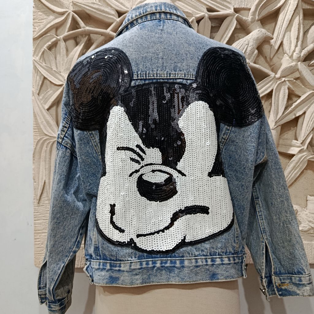 Jaket Jeans Wanita / Jaket Denim Wanita / Jaket Jeans Unik / Jaket Jeans Mickey Mouse / Jaket Baru