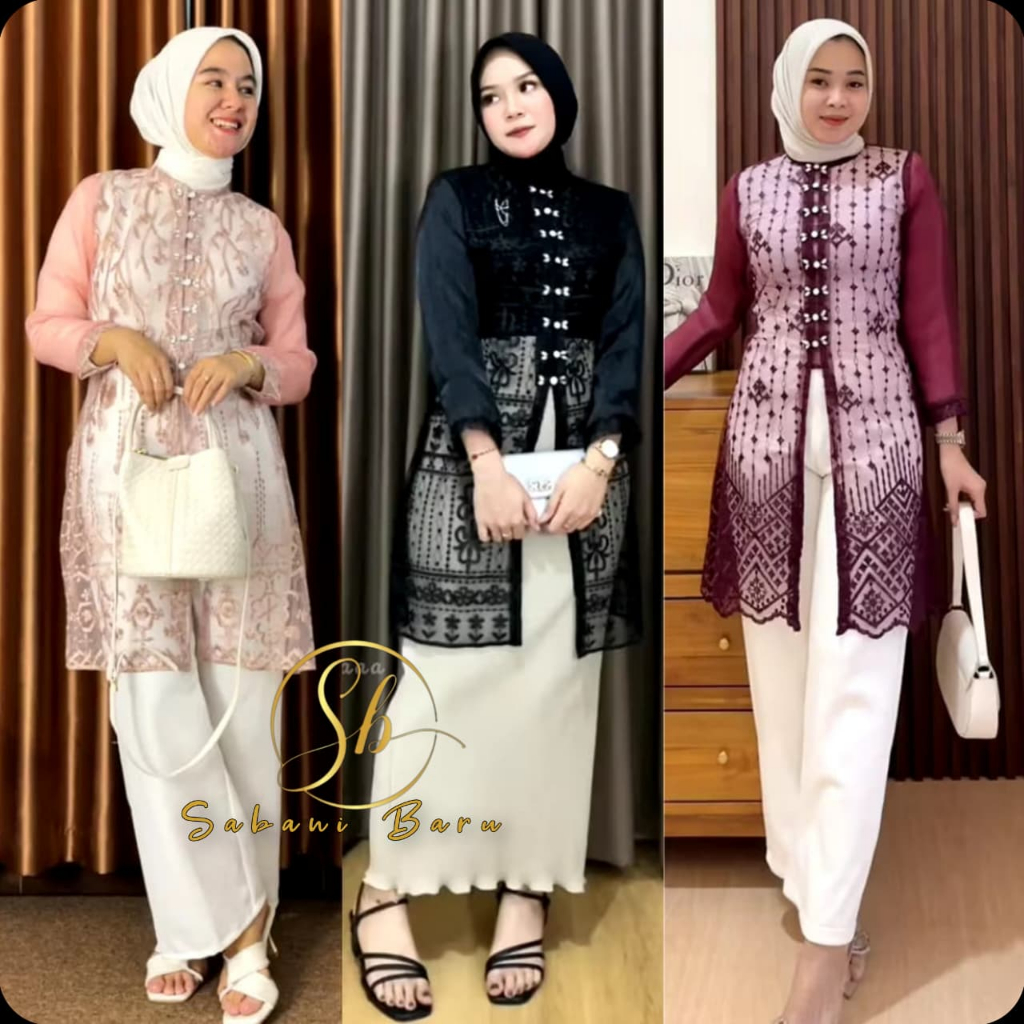 (HADJU) Tunik Brukat Bordir Sapto / Tunik Brokat Tali Kancing Manik-Manik Payet Diamond / Baju Konda