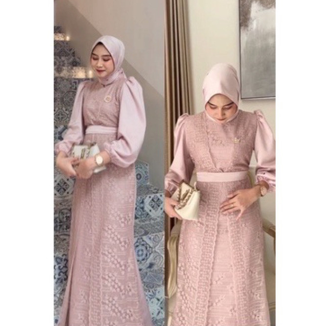 [𝐏𝐚𝐝𝐮 𝐃𝐫𝐞𝐬𝐬] Maxi Dress Gamis Remaja Warna Rose Gold – Fashion Muslim Kekinian untuk Pesta & Lebaran