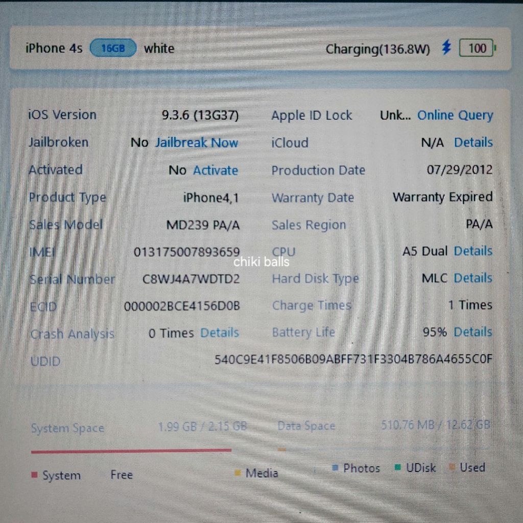 [MINUS] iPhone 4s 16GB White A1387 PA/A