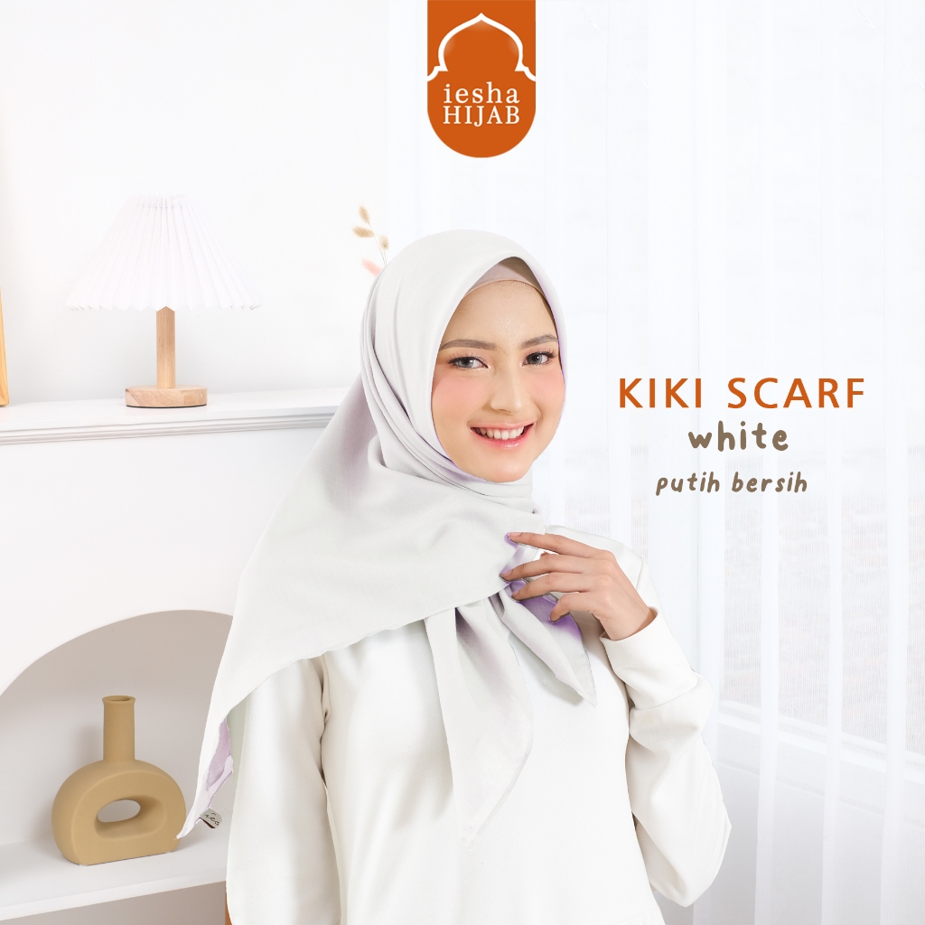 Lishani Hijab Segiempat Kiki Scarf Bahan Katun Warna Putih Bersih