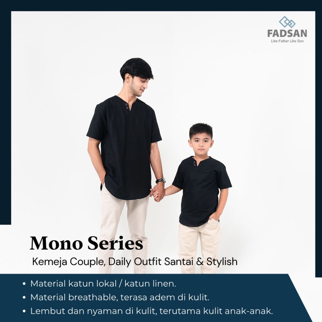 Baju Koko Couple Ayah dan Anak Terbaru Lengan Pendek Mono Series FADSAN