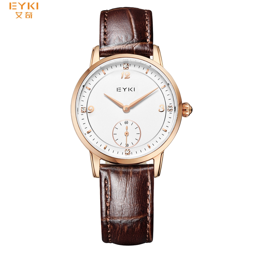 Eyki Jam Tangan Klasik Wanita EET1001LS-S0107 Tali Kulit Asli Coklat motif Croco
