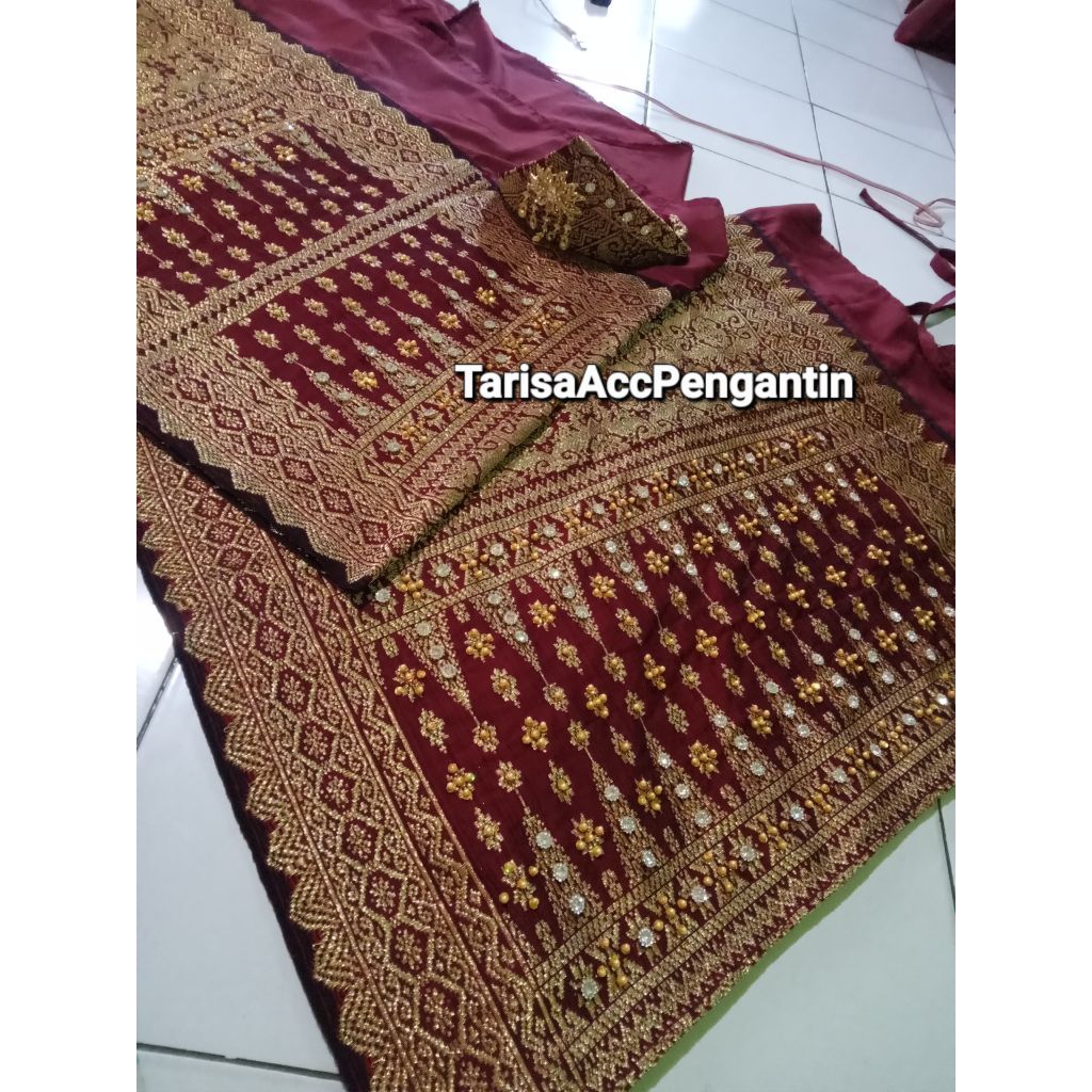 Kain songket palembang (Asli tenun) full mata diamond rumpak cowo cewe + tanjak full mata dan payet