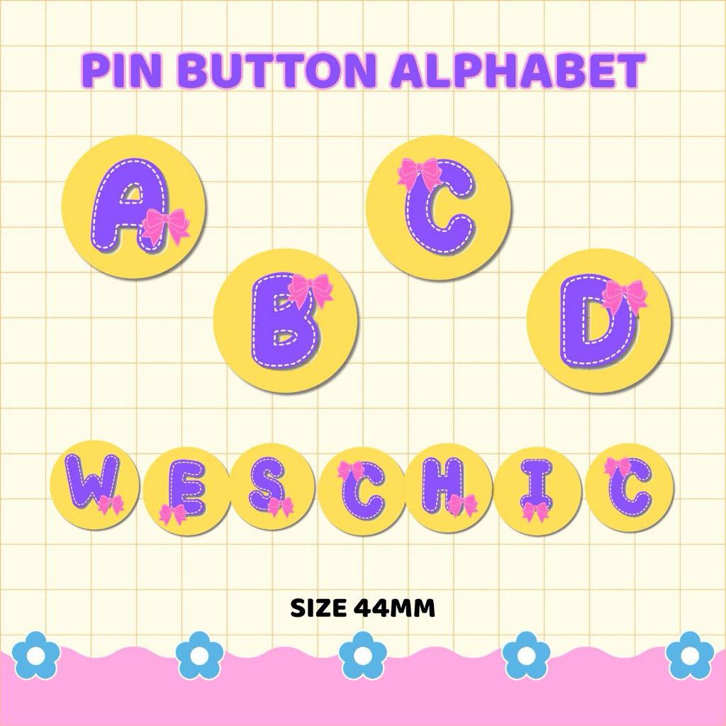 Alfabet Pin Button | Pin Button Huruf Lucu Size 44mm~58mm