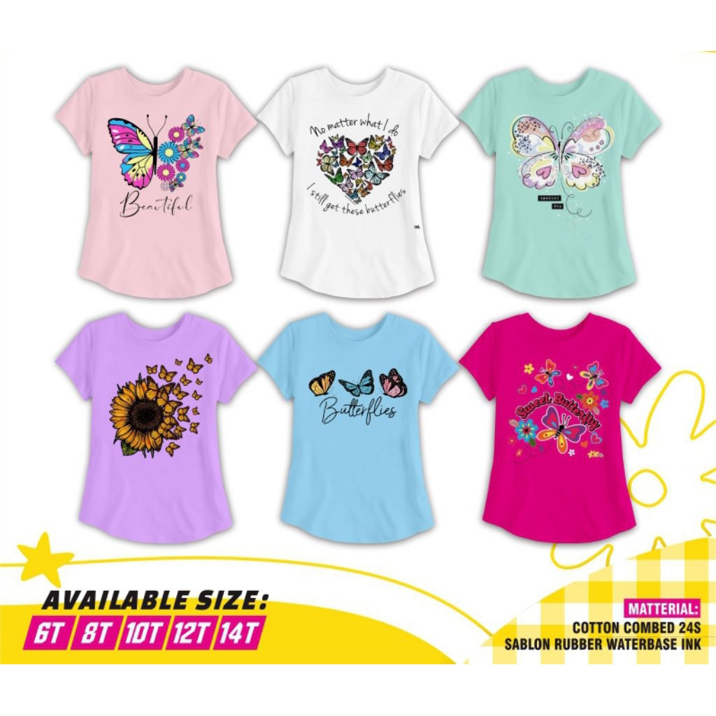 KAOS ANAK PEREMPUANA MOTIF BUTTERFLY