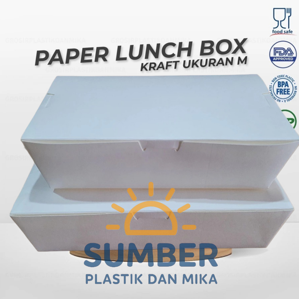 [ ISI 10 PCS ] Paper Lunch Box UK M & L kotak Nasi Ayam Bahan Ivory Food Grade / Lunch Box Ivory / L