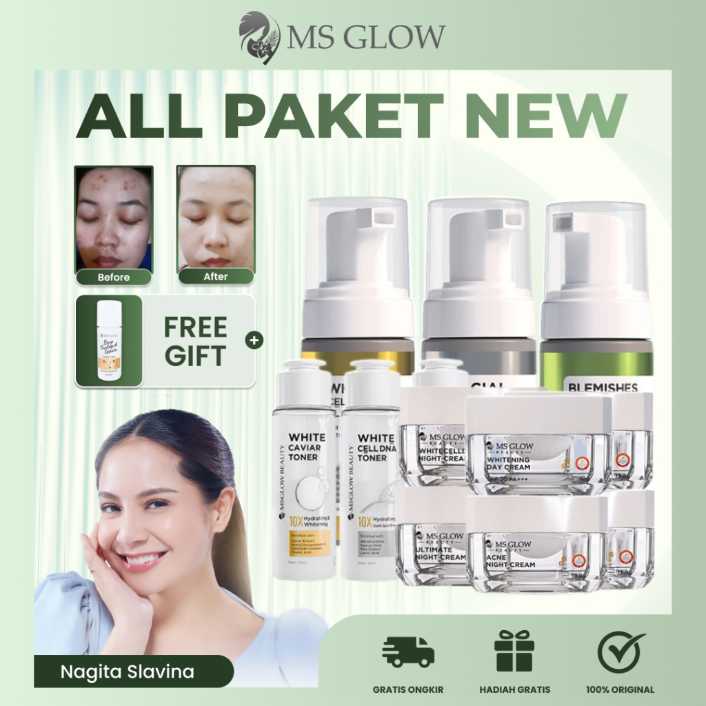 Ms Glow Paket White Cell Dna Whitening Ultimate Luminous Acne New Series DTE Mini GRATIS ONGKIR