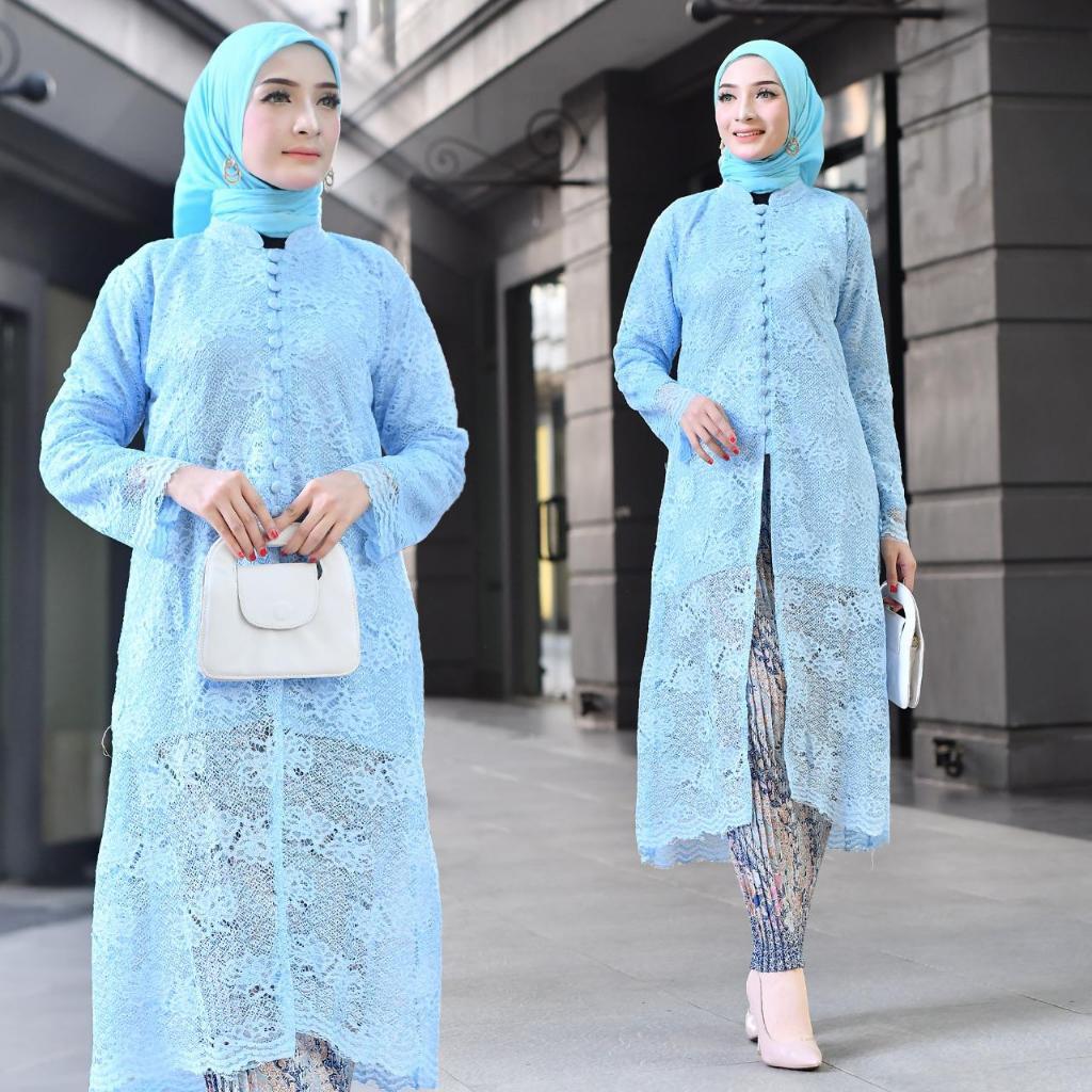 Kebaya Brokat Tunik Kacing Biasa Baby Blue,Lavender Dan Aneka Pilihan Warna Lainnya