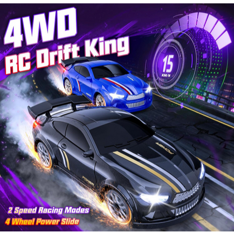 Mini RC Drift Car 1:64 Scale, Remote Control Car with LED Lights & 2-Speed