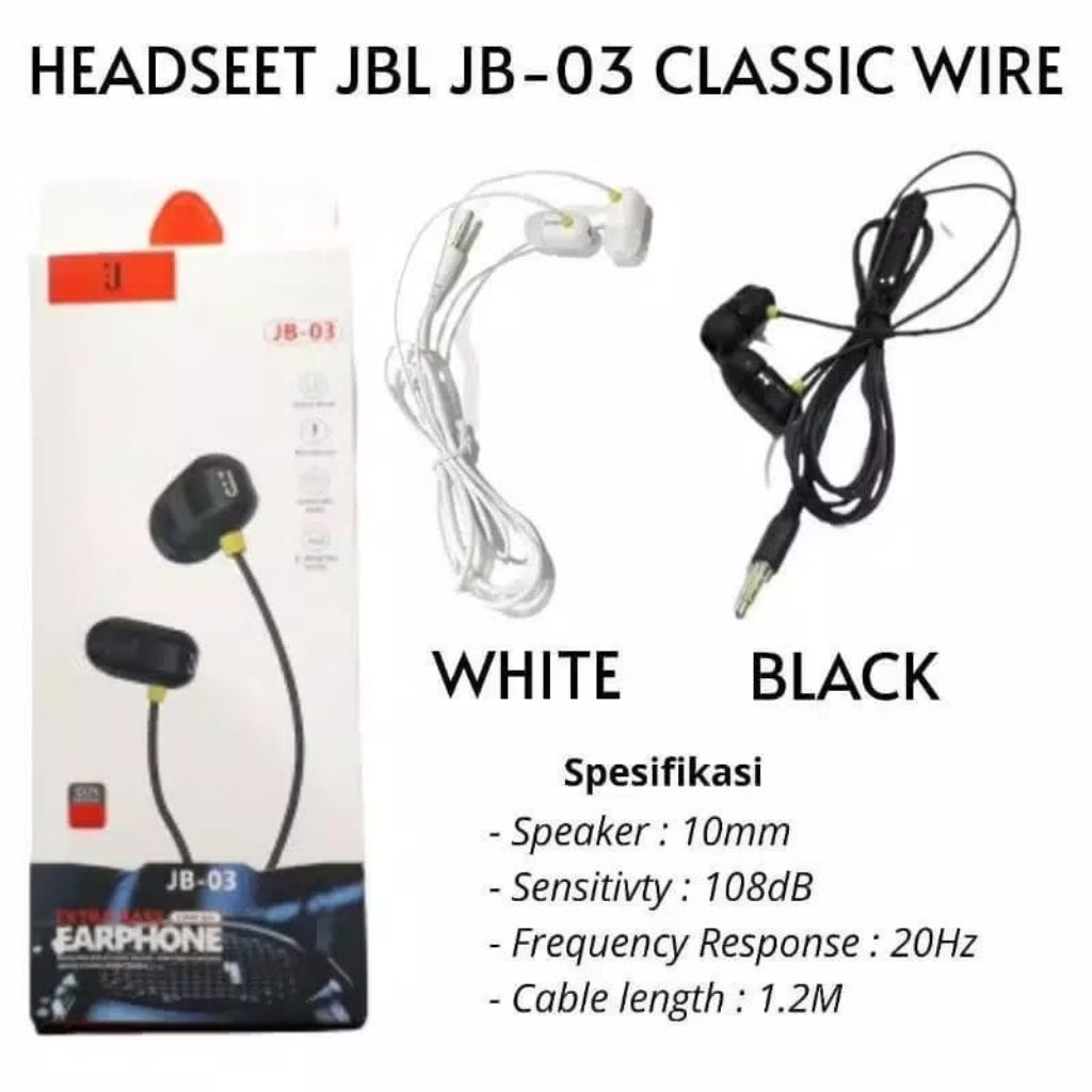 HEADSET JBL JB-03 KABEL STRIO ORIGINAL FEEL THE SUPER XT-RA BASS+
