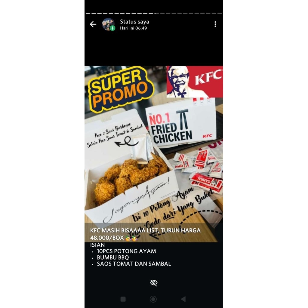 jastip promo KFC box isi 10