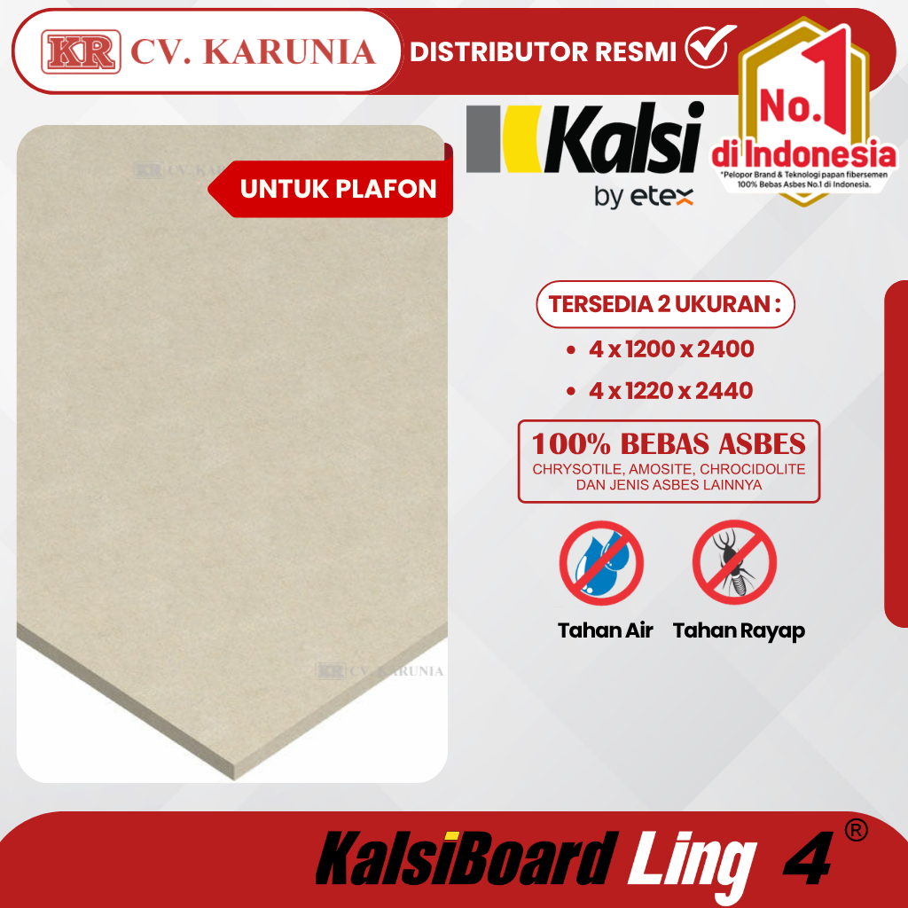 KalsiBoard Ling 4 | KalsiBoard Plafon | Papan KalsiBoard | Fiber Semen Termurah