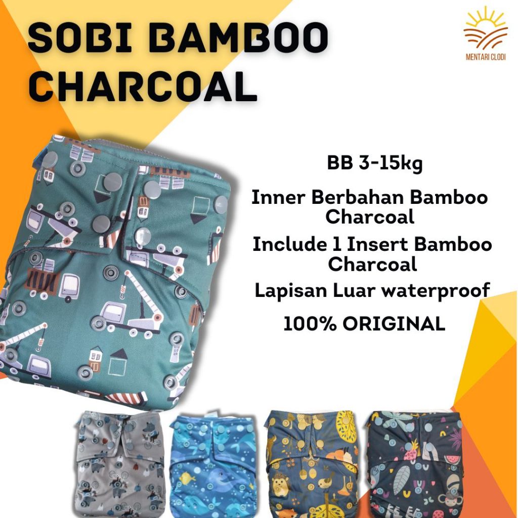 Clody Sobi Bamboo Charcoal Clodi Sobi Pocket Popok Kain Bayi Cuci Ulang Waterproof Cloudy Cloudi