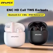 Awei T68 earphone bluetooth, TWS ENC noise cancelling, headset wireless, earbuds bass kuat, Awei T68