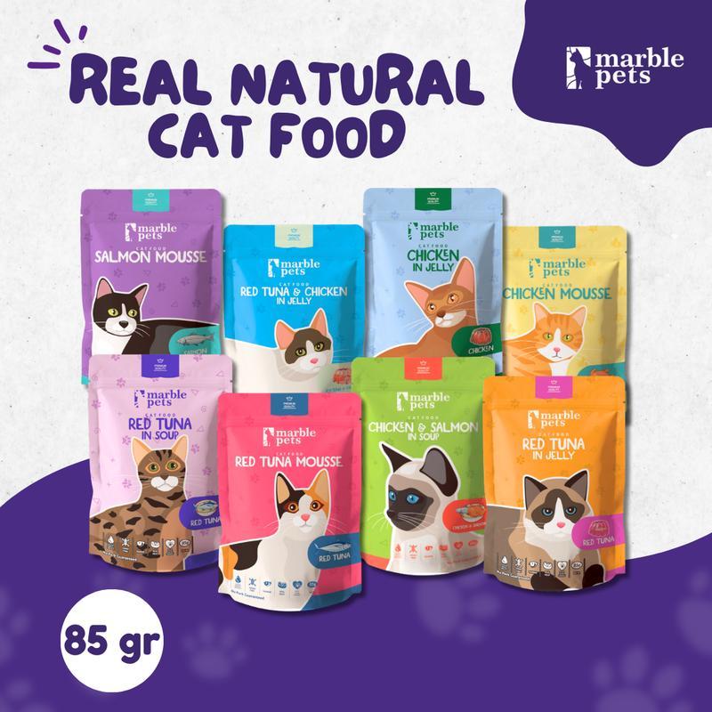 Marble Pets Pouch Wet Food Premium untuk Kucing Dewasa & Kitten 85 gram | Makanan Kucing Basah Pet M