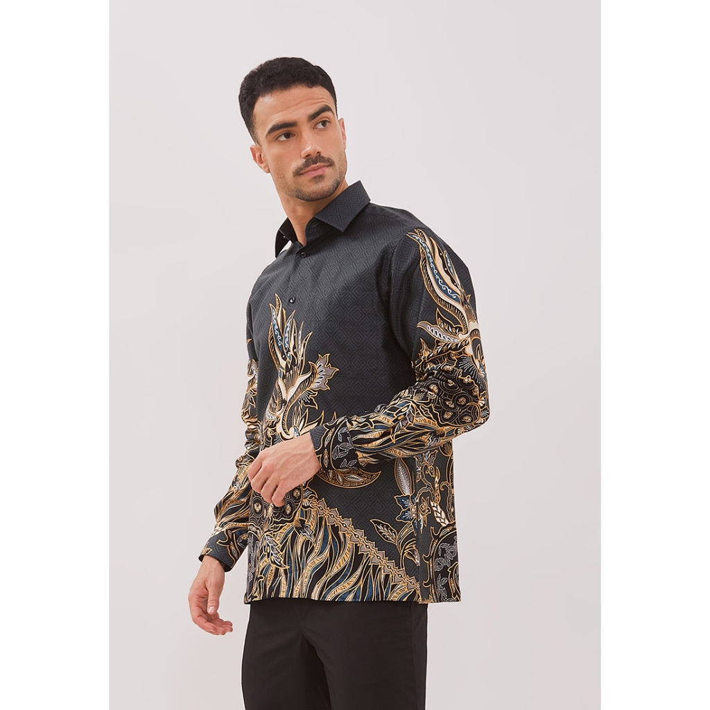 Alisan Kemeja Lengan Panjang Batik Kombinasi 10794 Abu-Abu Slimfit