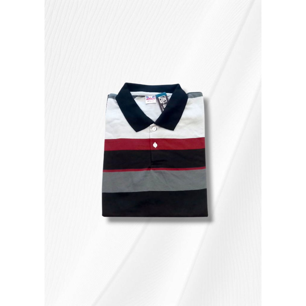 Kaos kerah salur bergaris pria lengan pendek tanpa saku