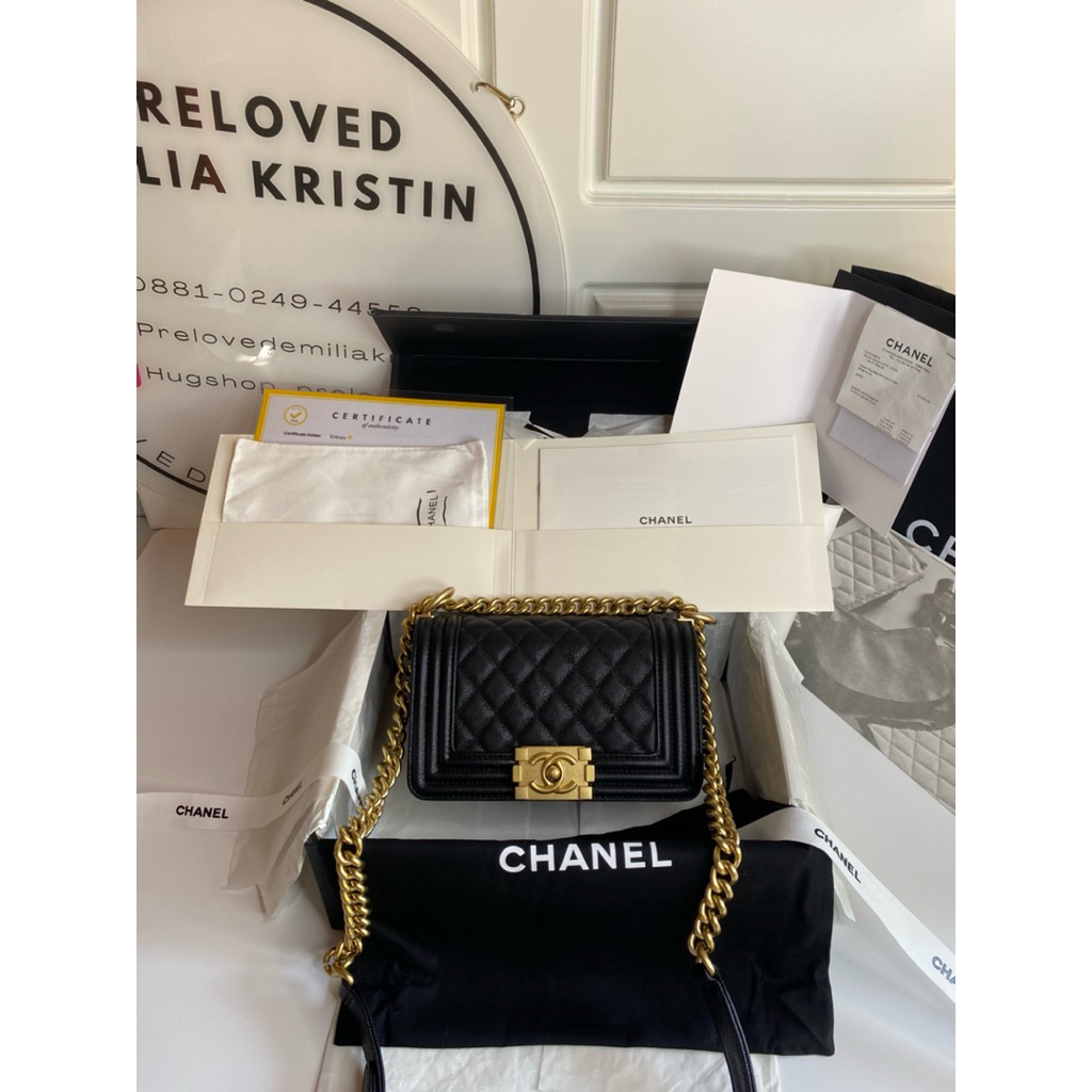 preloved boy handbag mini black caviar GHW authentic