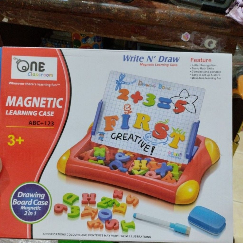 oketoys mainan edukasi papan tulis huruf angka magnetic learning case