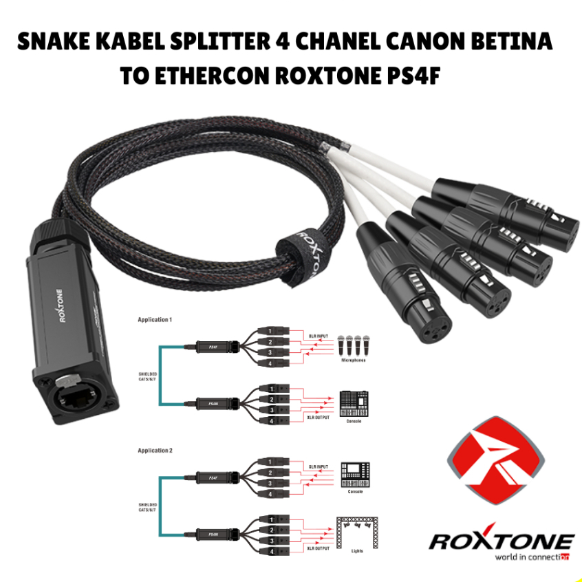 100% ORI SNAKE KABEL SPLITTER 4 CHANNEL CANON BETINA TO ETHERCON ROXTONE PS4F CAT5,5E,6,6A or 7 / KA