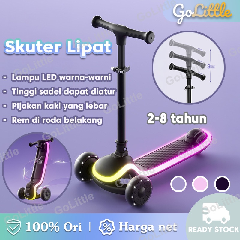 【Pengiriman lokal】Skuter Anak Lipat - Skuter Anak Dengan Roda Bisa Glow & 3 Level Tinggi Adjustable,
