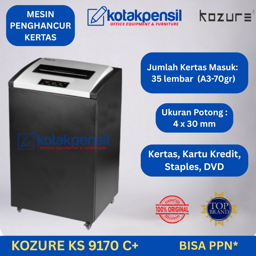 Mesin Penghancur Kertas KOZURE KS 9170 C+ | Penghancur Kertas Kantor | Penghancur Kertas Industri | 